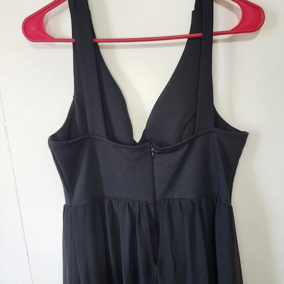 J for Justify Black Jumpsuit Dress Sheer Maxi Overlay V Neck Back Zip Large - Picture 4 of 14